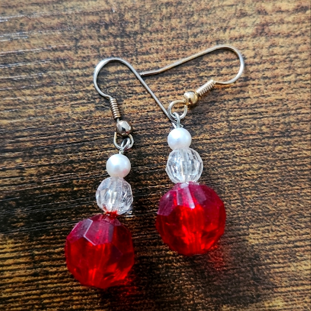Dangle red beaded earrings